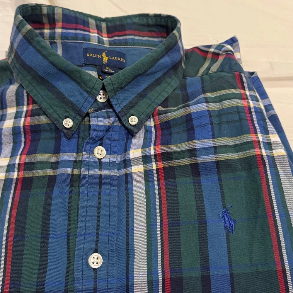 Polo Ralph Lauren BIG Boys Plaid‎ Poplin Long Sleeve Button Down Shirt 18-20 XL